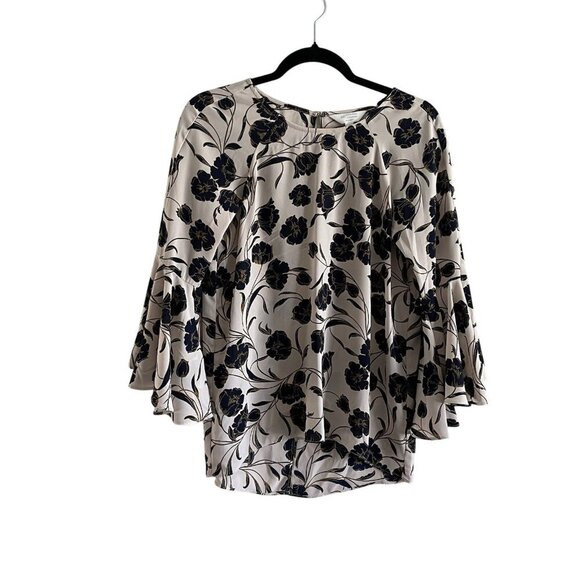 LC Lauren Conrad Runway Women S Floral Bell Sleeves Open Back Flutter Blouse - Picture 2 of 12